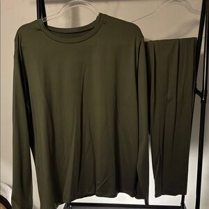 Olive Green Long Sleeve Shirt and Pants Set